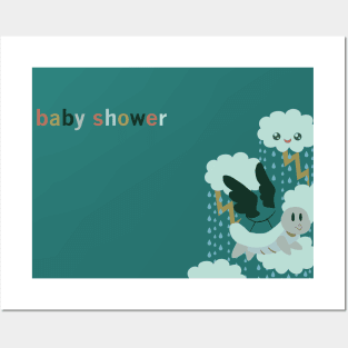 Flying Turtle Baby Shower Posters and Art